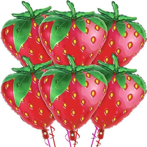 Lot de 6 ballons en forme de fraise, en aluminium, à l'hélium, pour fête d'anniversaire et décoration prénatale