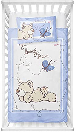 Träumschön Premium Kinderbettwäsche 100x135 + 40x60 cm - Teddybären Design Babyblau - Sommer Bettwäsche aus Baumwolle – Weich, Atmungsaktiv & Hautfreundlich - bügelfrei
