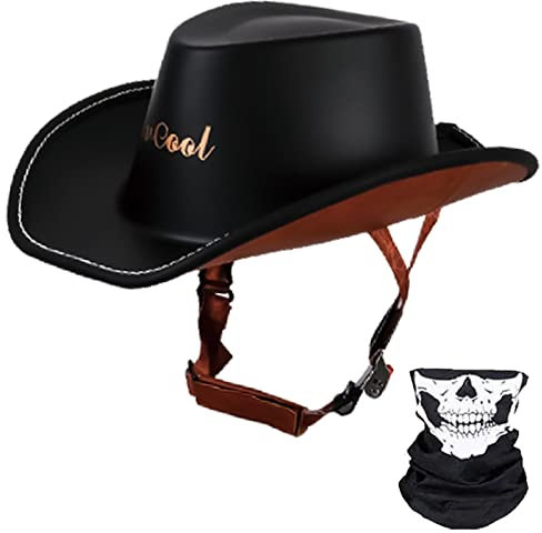 Retro Motorrad Halbhelm Sommer Western Cowboyhut Unisex-Erwachsene Halbhelm Roller Mopedhelm Persönlichkeit Vintage Helm Jethelm mit herausnehmbarem Futter Geeignet ECE-Zulassung