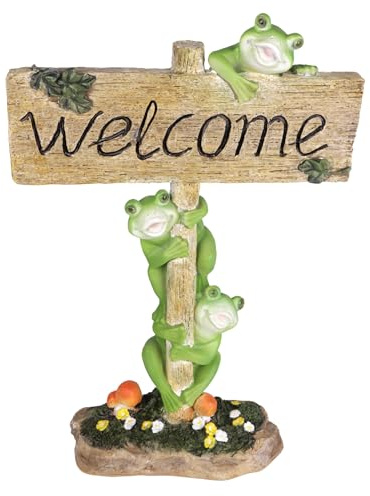 Needzo Decorative Frog Welcome Sign, Cute Animal Statue for Outdoor Garden or Front Porch, 9x3x12 Inches