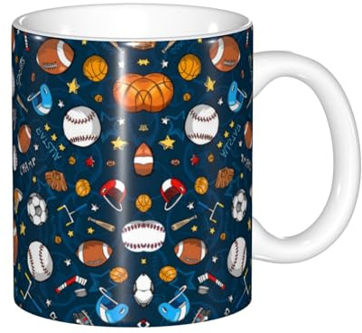 YZHYWJFF Sports Baseball Game Printed Ceramic Tea Cup with Handle, Mug Gift Set