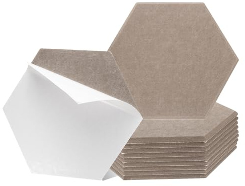 QUARKZMAN 12 Stück Hexagon Akustikplatten Selbstklebend 30x26x0,9cm Gute Dichte Schalldämmung Akustikpaneele Wandpaneele für Büro Tonstudio Wand Decken (Braun)
