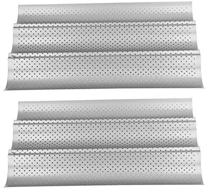 Leapiture 2 Stück Baguette-Backform, 3 Brote, Brotbackform, perforierte französische Brotform, Haushaltsofen, Baguette-Brotform, Baguette-Bäckerei-Tablett für Zuhause im Freien