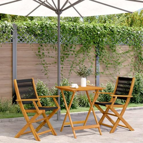 Somanki 3-TLG. Bistro-Set Schwarz Polypropylen und Massivholz, Gartenset Tisch Und Stühle, Balkon Möbel Für Kleinen Balkon, Terrassenmöbel, Balkonset, Balkonmöbel - 3281805