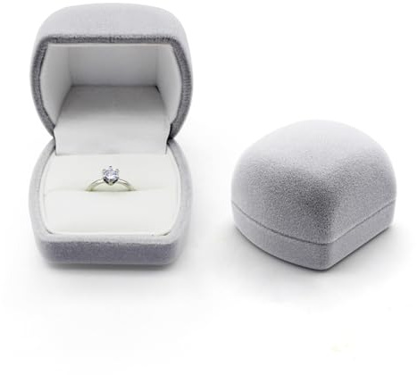 AfitLulu Ringbox Samt Ring Aufbewahrung Ringbox Hochzeit Elliptisch Verlobungsring Box für Vorschläge, Verlobungen und Hochzeiten (Grau)