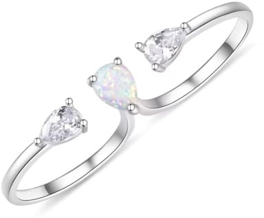 ACJFA Opal Rings for Women 925 Sterling Silver Open Adjustable Ring October Birthstone Double Finger Rings Fine Jewelry