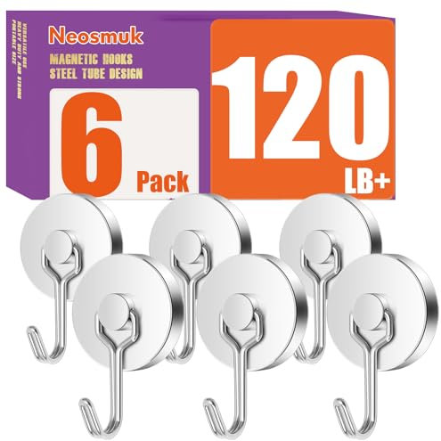 Neosmuk Swing Magnetic Hooks for Cruise Cabins – Heavy Duty 120lb Strong Magnet Hooks, Cruise Essentials for Ship, Fridge, Wall, Ceiling, Door, Hanging and Decorations (Pack of 6, Silver)