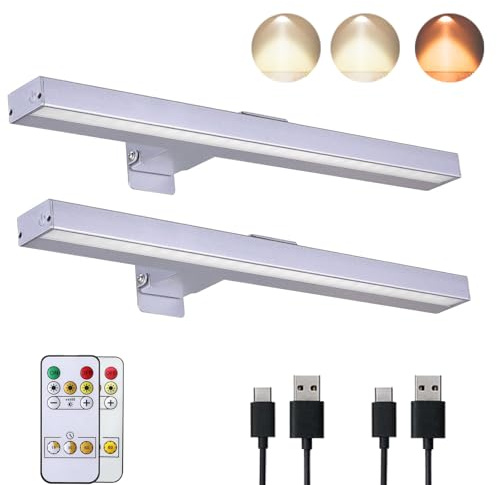 VIGMOJ 2-kabellose Bilderleuchten mit Fernbedienung, 3-Lichtmodi und 4-wiederaufladbare Wandleuchten mit Timer, geeignet für Schränke, Schränke, Schlafzimmer, (Silber)