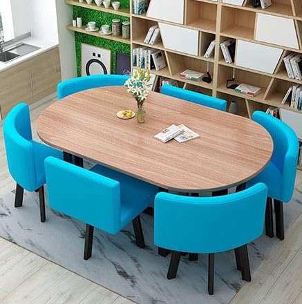 Modernes ovales Esstisch-Set für 6 Personen mit Couchtisch und 6 Stühlen, 7-teiliges Set für Küche, Lounge, Wohnzimmer, Konferenzraum
