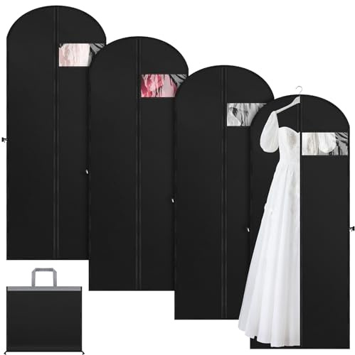 Aevcvok 4 Piezas Fundas Ropa 180x60 cm, Bolsas de Ropa a Prueba de Polvo y Humedad, Portatrajes Protectores de Ropa, Plegable Funda Traje con Cremallera, Fundas para Abrigos,Vestido de Noche