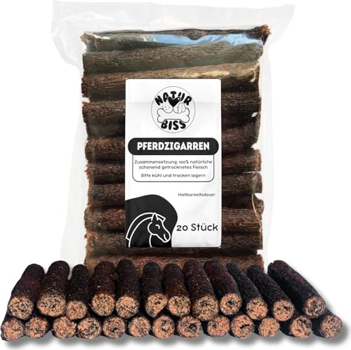 Naturbiss Sigari per cani a cavallo – 20 pezzi (12 cm) – sigari ipoallergenici e senza cereali – monoproteina, 98% carni muscolari – spuntino per cani essiccato all'aria