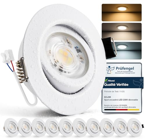 BOJIM LED Einbaustrahler 230V Dimmbar für Bad, 7W LED Spots Deckenleuchte 68mm Lochmaß, Einbauleuchten Flach IP44, Warmweiß Kaltweiß Neutralweiß, Schwenkbar Deckenspots für Küche Wohnzimmer, 10er Set