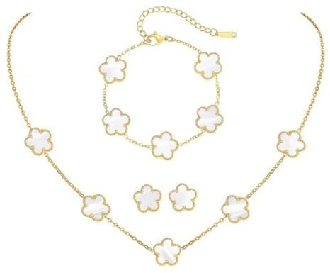 XFSRG Ensemble de Bijoux TrèFle à Quatre Feuilles pour Femme Fille Braceiet, Boucles d'Oreilles,Collier DéLicat Acier inoxydable Parure pour Cadeau d'Anniversaire Mariage?Blanc?