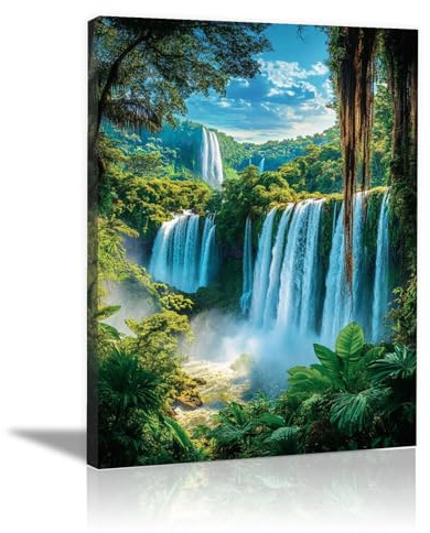 WUFIEA Tableau mural sur toile Art naturel intemporel Cascade de la forêt tropicale Décoration Bureau Chambre Salon(Vert)-20x30cm Encadrée