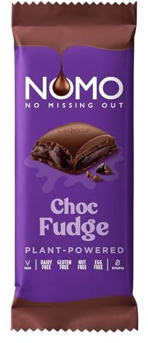 NOMO Fudge Filled Plant-Powered Vegan Chocolate Bars, Dairy Free, Gluten Free, Nut Free, Egg Free, 120g (12 bars)