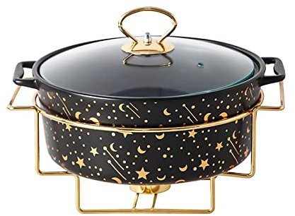 MYUYEE Ensemble de Buffet en céramique avec Couvercle en Verre et Support de Combustible Plateau Chauffant Rond pour Aliments réchaud et Serveur de réchaud pour,