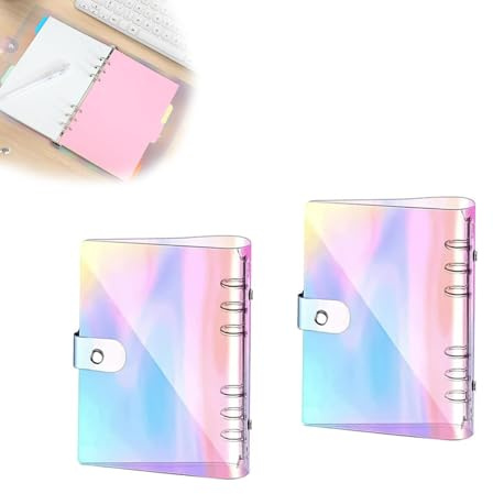 txuzong A6 Ringbuch, 2 Stück Klare Farbe Ringbuch A6 Nachfüllbar, 6 Ringe Budget Binder mit Knöpfen, PVC Notizbuch, Budget Planner für Notizbücher, Fotoalben, Tagebücher