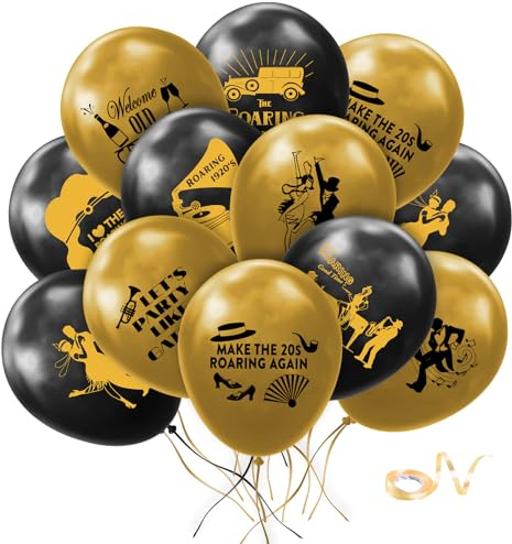 1920er Jahre Ballons 1920s Roaring Twenties 20 Stk. Luftballons Retro Deko Gold Schwarz Art Deco