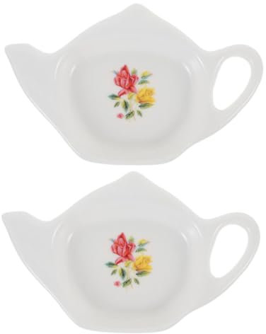 Didiseaon Ceramic Tea Bag Coaster and Holder Set Teapot Shape Household Tea Bag Tray Small Saucer 2pcs Ceramic Dipping Dish