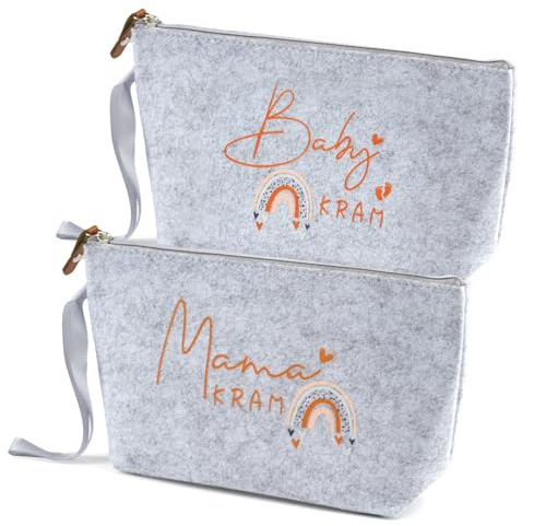 2 Stück Geschenke Für Werdende Mutter, Kosmetiktasche aus Filz, Baby Geburt Geschenk, Tasche Schwangerschaft Geschenk mit Reißverschluss, Beutel Geschenke zur Babyparty Mom Baby Kram (Regenbogen)