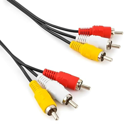 Flosfjylo 3-in-1 RCA Phono Cable, 1.5M, Yellow/Red/White Composite Audio Video Lead for TV, DVD, Projectors,DVD Cables to Connect to a TV Male To Male