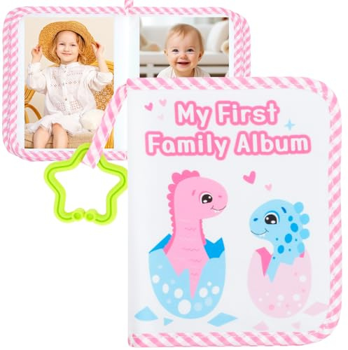 Sesaver Baby Photo Album Soft Book My First Photo Book with Mirror, Toddler Family Memory Books Baby Photos Album Holds 17 6x4 Pictures, Keepsake Gifts for Family Newborn Babies Shower (Light Pink)