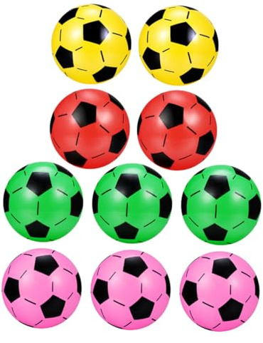 WOONEKY 10 Piezas Balones Inflables de Fútbol para Juguetes de Playa y Aire Balones de Duraderos y Seguros y Colores Surtidos Color Aleatorio Color Aleatorio