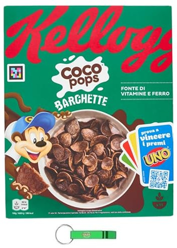 10x Coco Pops Barchette, nuspriges Schokoladenmüsli/Perfekt für ein leckeres Frühstück 330g Packung + Beni Culinari Kostenloser Schlüsselanhänger