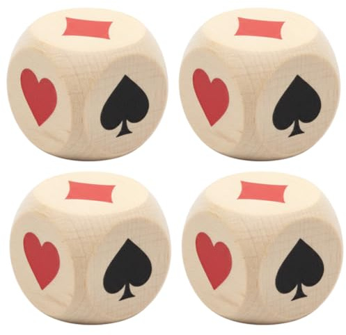 YIPFEN 4 Pezzi Dadi Belote in Legno Massiccio, Dadi da Gioco per Belote, Incisi a Mano (3 cm)