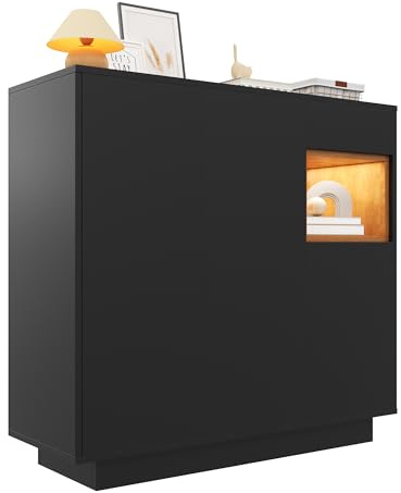 Generisch Zapatero con cajón y estantes regulables en altura, moderno zapatero con iluminación LED de 16 colores, tablero de partículas estable para pasillo/salón (diseño negro/madera)