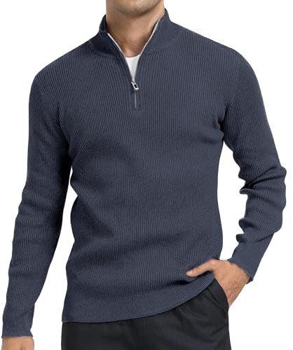 DAFENP Jersey Hombre Invierno Cuello Alto con Cremallera | Suéter Punto Manga Larga Cálido Trabajo Pullover
