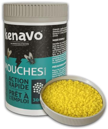 Granulés Anti-Mouches 300g KENAVO | Insecticide en granulés pour mouches et moucherons | Action rapide et prêt à l’emploi | Usage intérieur | Jusqu’à 3 mois de protection