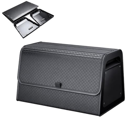 Tasofac Auto Kofferraum Organizer Auto Tasche Kofferraum mit Deckel PU-Leder& PP-Wabenplatte mit Schrauben befestigt – extrem stabil, 20.2''L x 13''W x 11.9''H