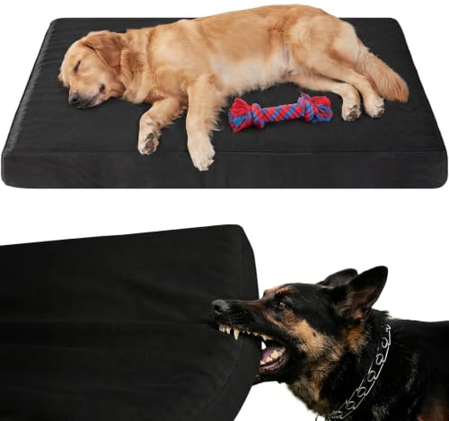 Quilmfoam 7.6cm Indestructible Chew Proof Dog Beds for Aggressive Chewers,Durable Waterproof Fabic Chew Resistant Crate Dog Bed for Puppy Teething & Active Dog, Orthopedic Egg Foam,Black