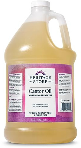 HERITAGE STORE Castor Oil Nourishing Hair Treatment - Deep Hydration for Healthy Hair Care, Skin Care, Lashes and Brows, Castor Oil Packs - Cold Pressed, Hexane Free, Vegan, 60-Day Guarantee, 1 Gallon