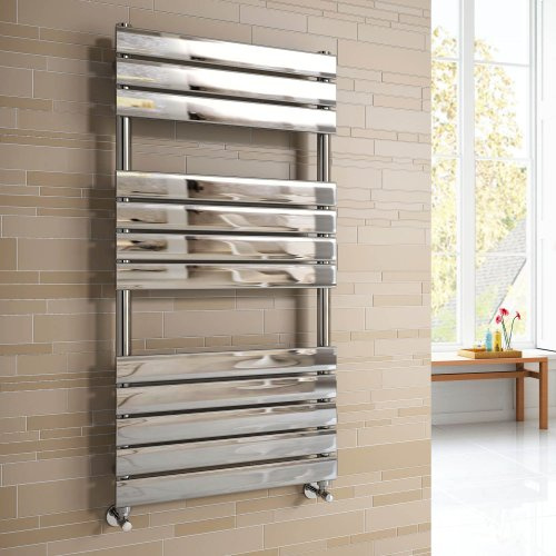 iBathUK Zerith Wall Mounted Flat Panel Heated Towel Rail, 12 Column Slim Flat Steel Hydronic Central Heating High Thermal Output Designer Bathroom Towel Radiator in Chrome, 1200 × 600mm