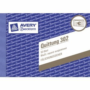 AVERY Zweckform 20 x Formularbuch Quittung mit Mwst. A6 quer VE=50 Blatt