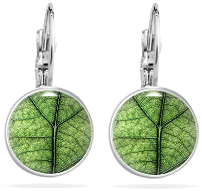 Damen Ohrringe Blatt Grün Hängend Handmade Ohrstecker Cabochon Edelstahl Silber Beste Freunde Geschenk Muttertag