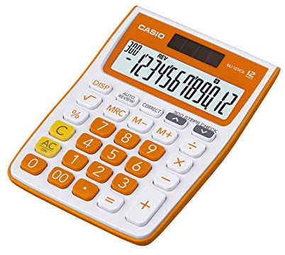 Casio MJ-12VCb-RG Calcolatrice da tavolo colorata con 300 passaggi per controllare e correggere (arancione)
