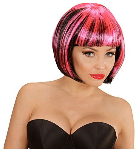Amakando Sexy Damen Pagenkopf Perücke - schwarz-pink - Kunsthaar Gothic Frauenperücke Faschingsperücke Damen Pagenschnitt Kurzhaarperücke Frauen Karnevalsperücke Strähnchen Bob Damenperücke