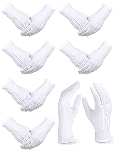 SATINIOR 6 Pairs White Gloves Uniform Parade Costume Gloves for Police Server Funeral Formal Tuxedo Guard