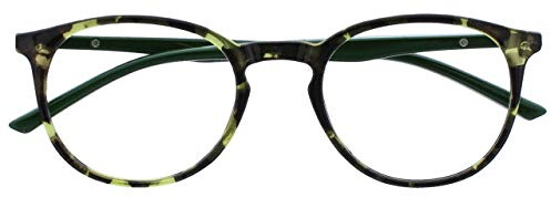 OPULIZE Met Lesebrille Schlank Runder Rahmen Federscharniere Kratzfest Grün Schildpatt Solide Bügel Herren Damen R60-6 +3.50