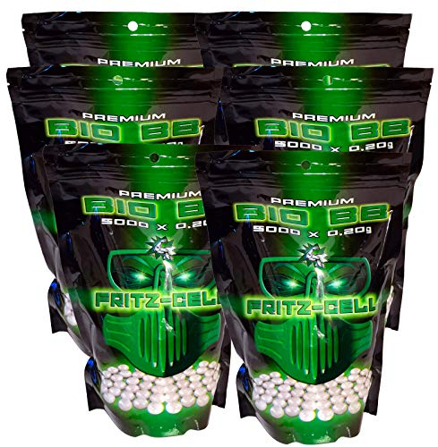 6 x Airsoft Softair Kugeln Fritz-Cell Premium Bio BBS 6 mm 0,20g Beutel 5000 Stück biologisch abbaubar