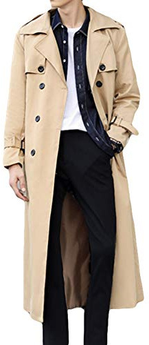 Pantete Trench-coat à double boutonnage pour homme - Décontracté - Coupe-vent - Revers - Manteau long, kaki, 3X-Large