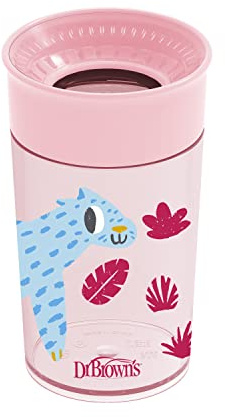 Dr. Brown’s Vaso 360º para Bebés +9 Meses 300 ml – Taza de Aprendizaje sin Boquilla y sin Asas – Válvula de Silicona Antiderrames Transparente Sip-and-See – Sin BPA – Color Rosa