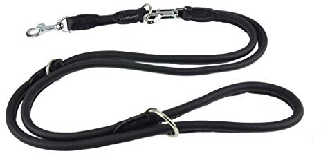 Round Leather Lead For Your Dog. Handmade Dog Leash, Genuine Leather, Safe Swivel Trigger Hook Lobster Clasp - Black (Black, Adjustable)