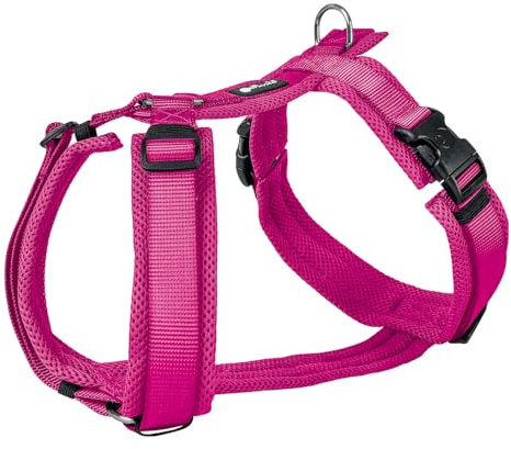 Petlando Hundegeschirr gepolstert, Mesh Y-Comfort, weich, stufenlos verstellbar, besonders leicht & atmungsaktiv, fellschonend, ergonomisch, Brustgeschirr für große Hunde, Fuchsia, L