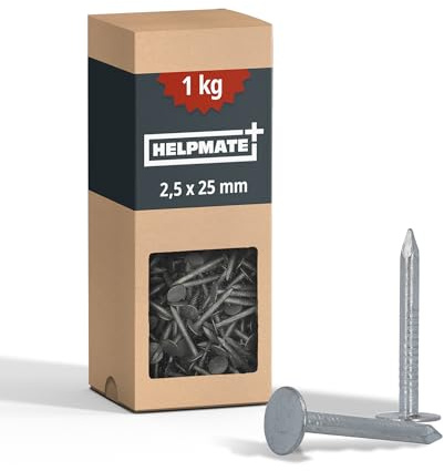 HELPMATE – Clous, vis et fixations pour carton bitumé – 2,5x25 mm – galvanisés mécaniquement – 1 kg – petit clou pour carton bitumé type B – Clous pour carton bitumé DIN 1160 B