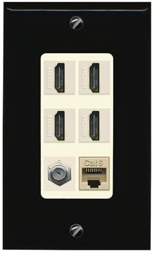 RiteAV Cavo coassiale HDMI a 4 porte - Piastra da parete Ethernet tipo F 1 Cat6 - 1 banda [nero/mandorla chiara]