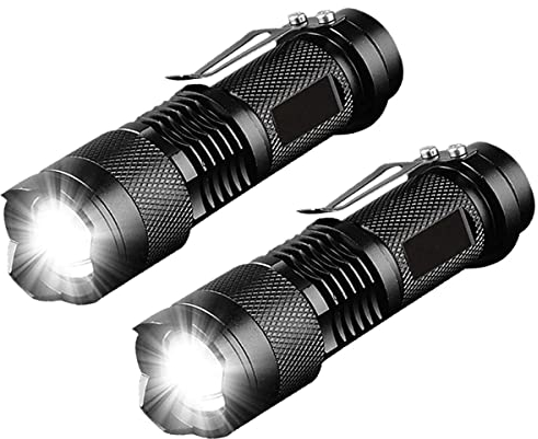 KOMI Lot de 2 petites lampes de poche LED super lumineuses 350 lumens avec 3 modes de mise au point réglable pour randonnée, camping, conduite de nuit
